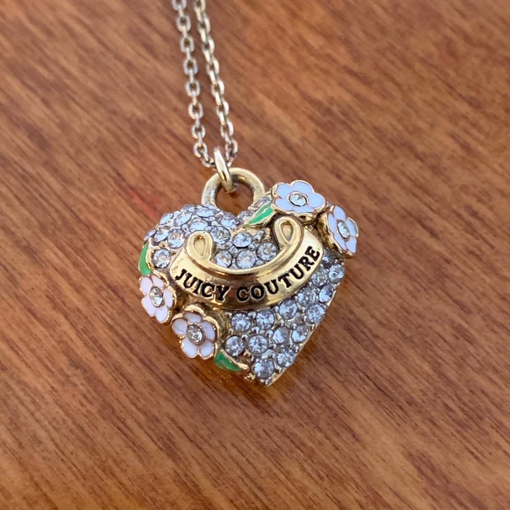 Heart and Flower Rhinestoned Necklace